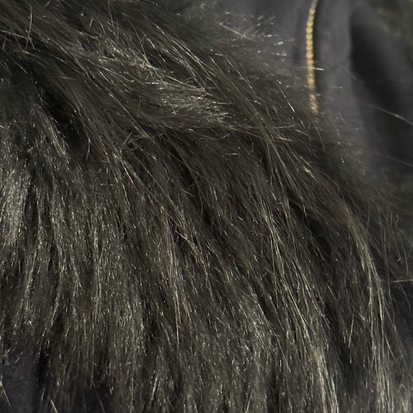 Laundry by Shelly Segal Wool Blue Black Faux Fur Trim Skirted Coat Jacket Hood M - Picture 7 of 15